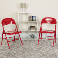 Flash Furniture 2-BD-F002-RED-GG 2 Pk. HERCULES Series Double Braced Red Metal Folding Chair